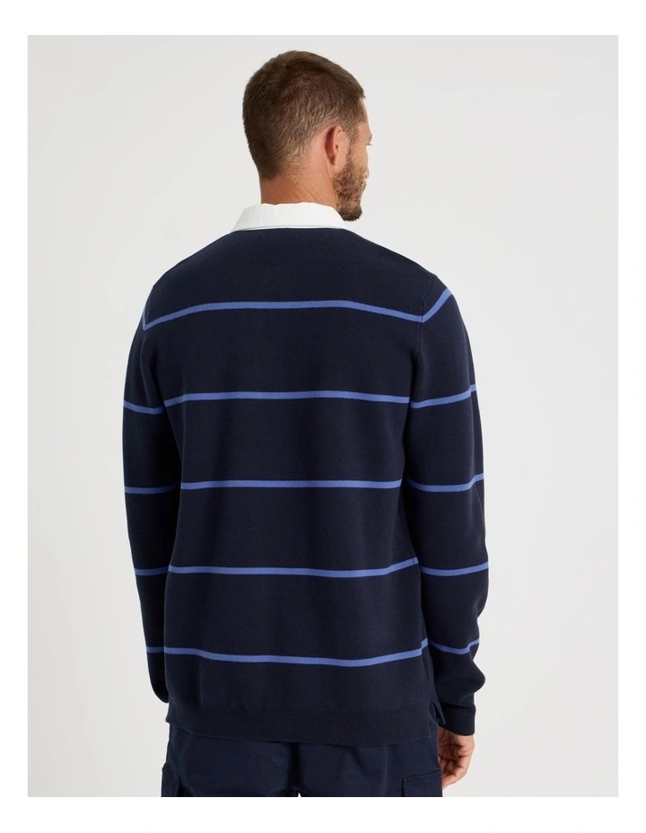 Long Sleeve Striped Knit Rugby Polo in Navy image 6