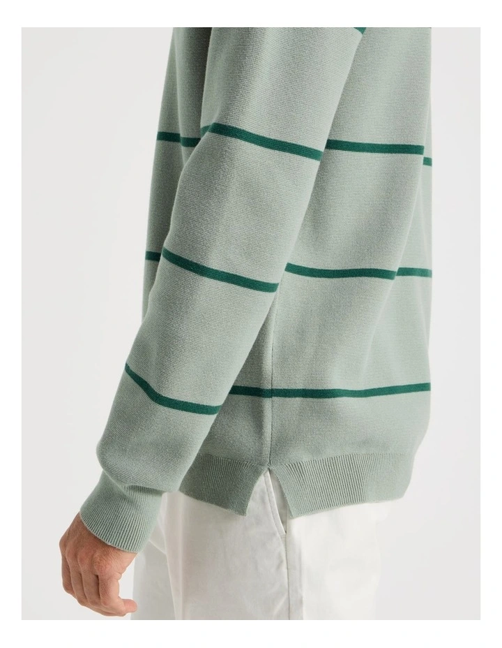 Long Sleeve Striped Knit Rugby Polo in Light Green image 6