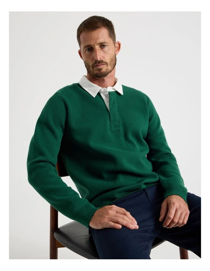 Long Sleeve Knit Rugby Polo in Emerald image 1