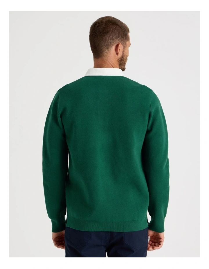 Long Sleeve Knit Rugby Polo in Emerald image 4