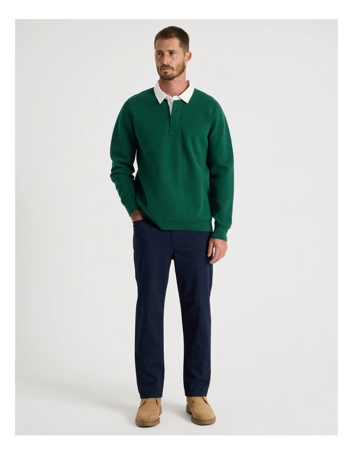 Long Sleeve Knit Rugby Polo in Emerald image 6