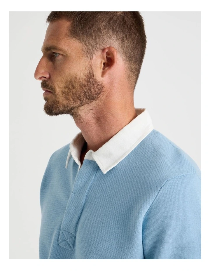 Long Sleeve Knit Rugby Polo in Light Blue image 2