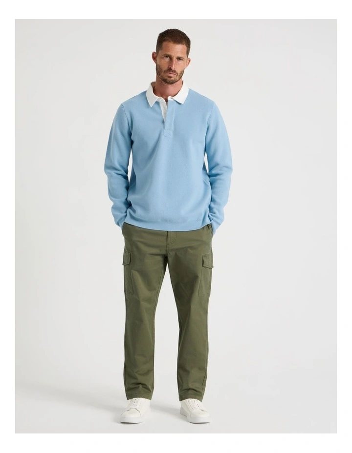 Long Sleeve Knit Rugby Polo in Light Blue image 3