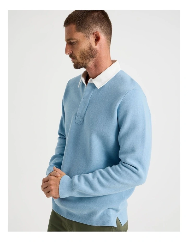 Long Sleeve Knit Rugby Polo in Light Blue image 4