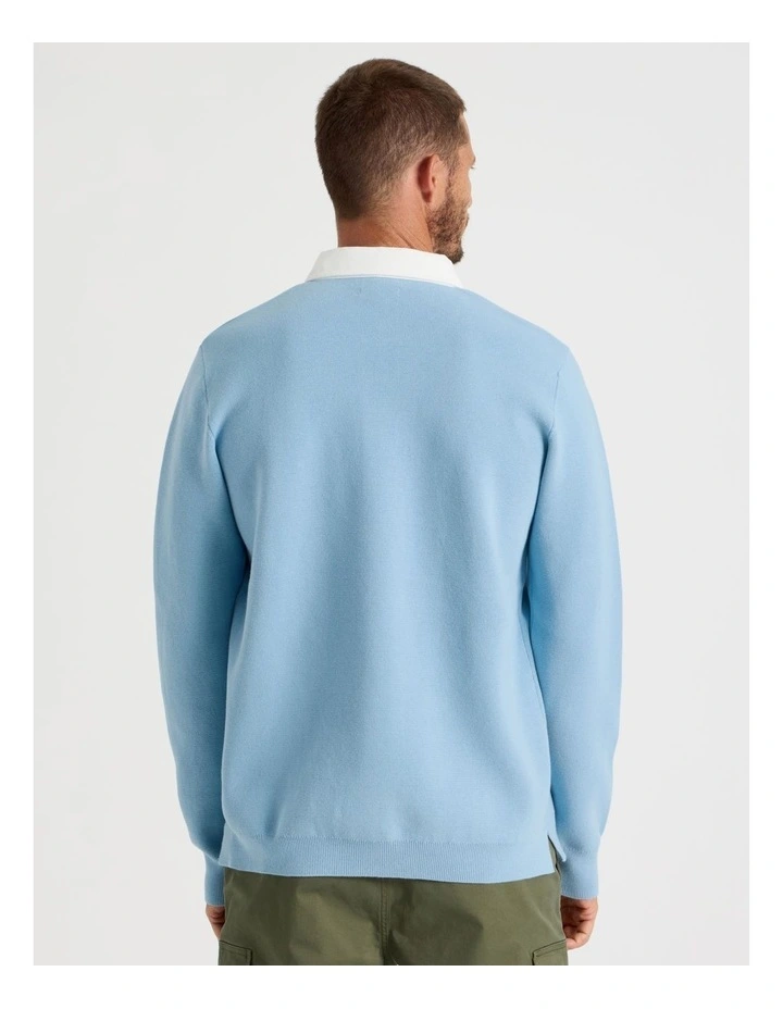 Long Sleeve Knit Rugby Polo in Light Blue image 6