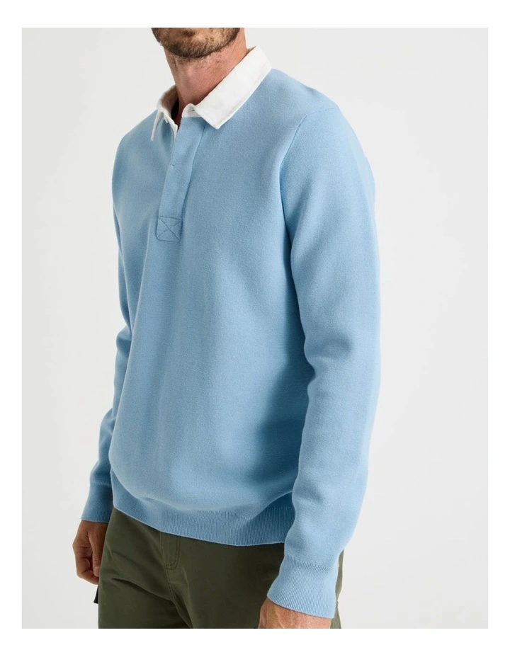 Long Sleeve Knit Rugby Polo in Light Blue image 7