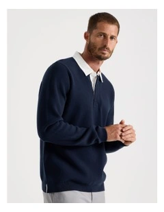 Long Sleeve Knit Rugby Polo in Navy