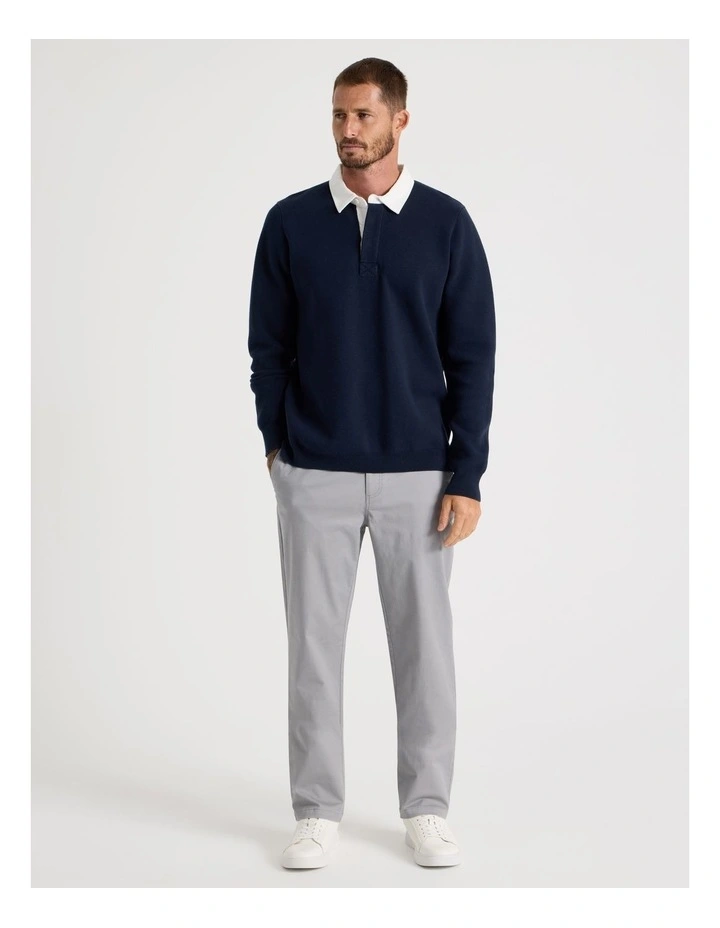 Long Sleeve Knit Rugby Polo in Navy image 6