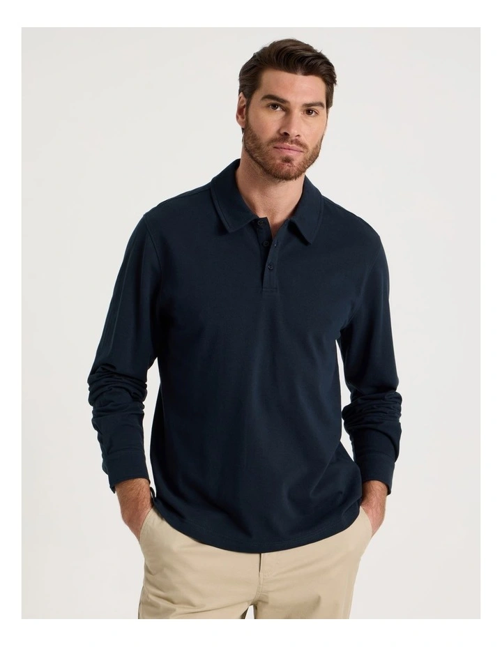 Long Sleeve Polo in Navy image 1