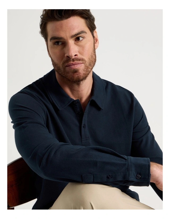 Long Sleeve Polo in Navy image 2