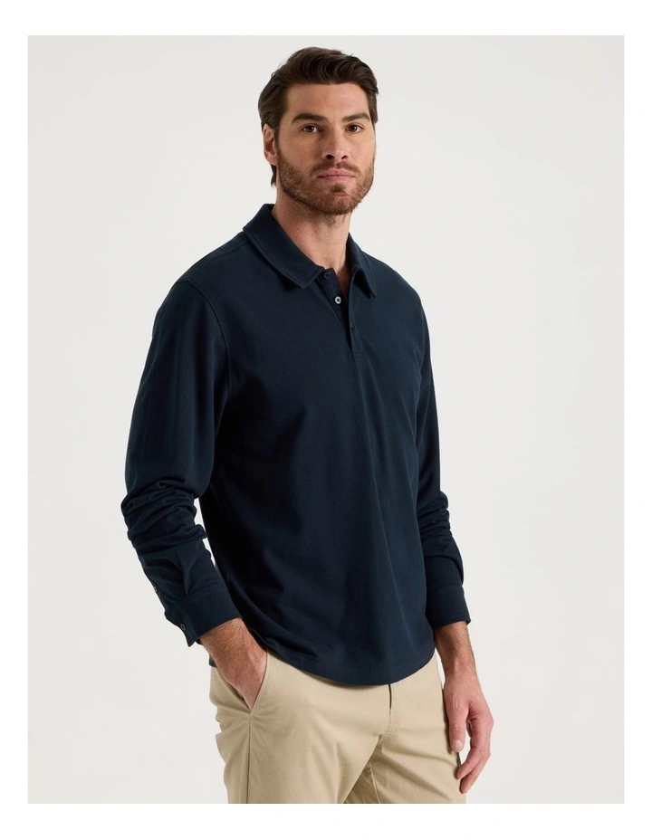 Long Sleeve Polo in Navy image 4