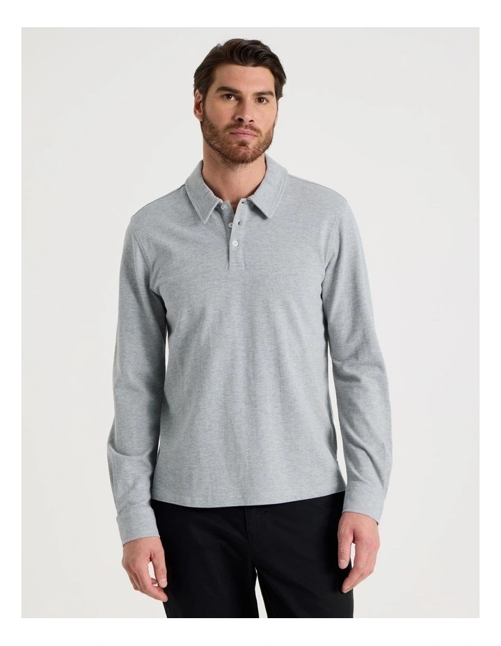 Long Sleeve Polo in Grey image 4