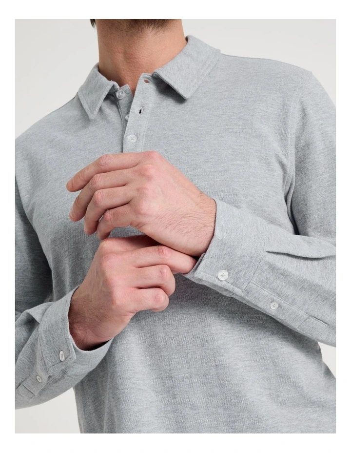 Long Sleeve Polo in Grey image 5