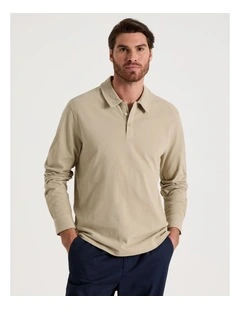 Long Sleeve Polo in Sand