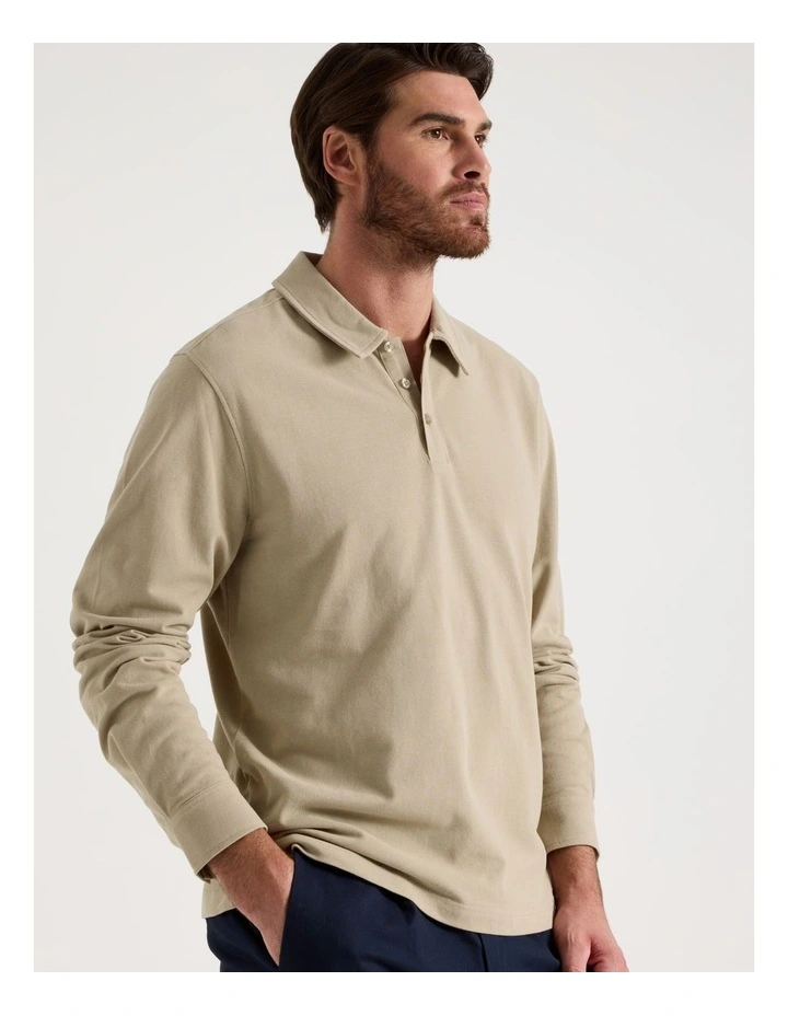 Long Sleeve Polo in Sand image 3