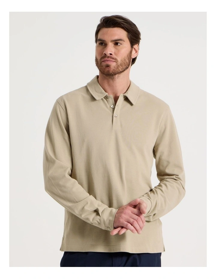 Long Sleeve Polo in Sand image 5