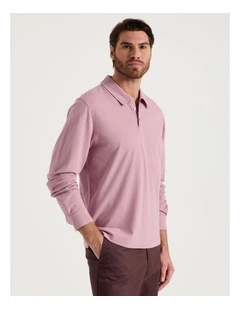 Long Sleeve Polo in Pink
