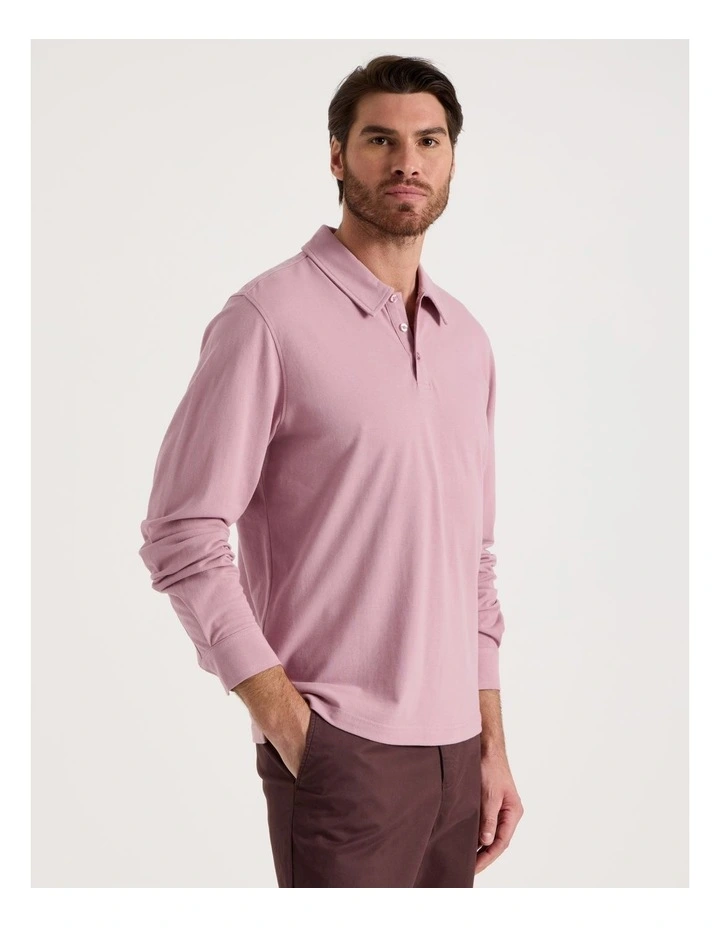 Long Sleeve Polo in Pink image 1