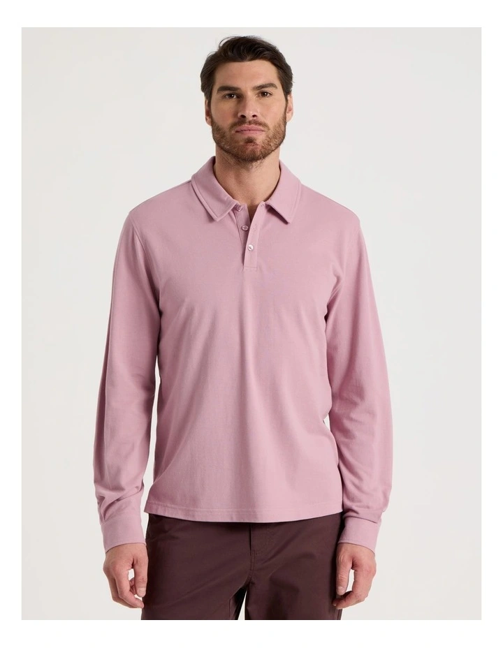 Long Sleeve Polo in Pink image 4