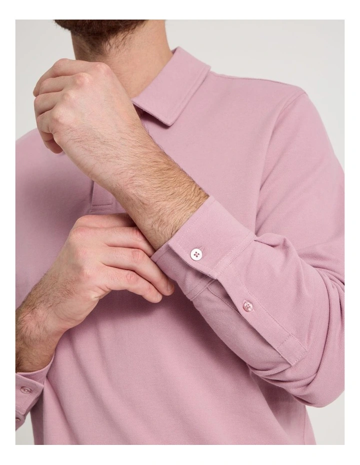 Long Sleeve Polo in Pink image 6