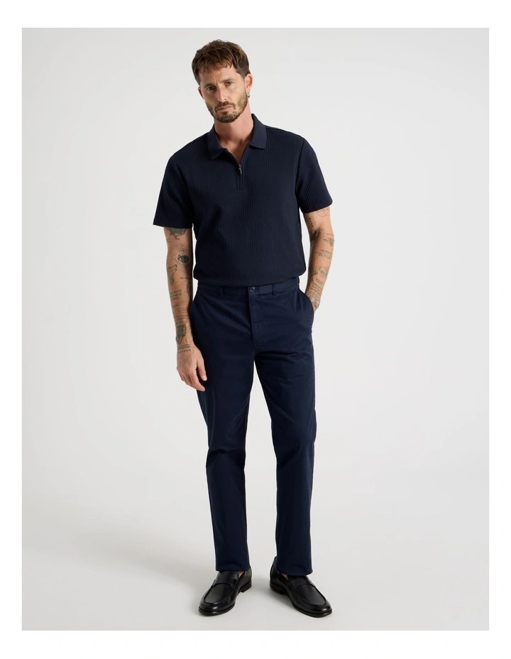 Zip Neck Self Stripe Polo in Navy image 2