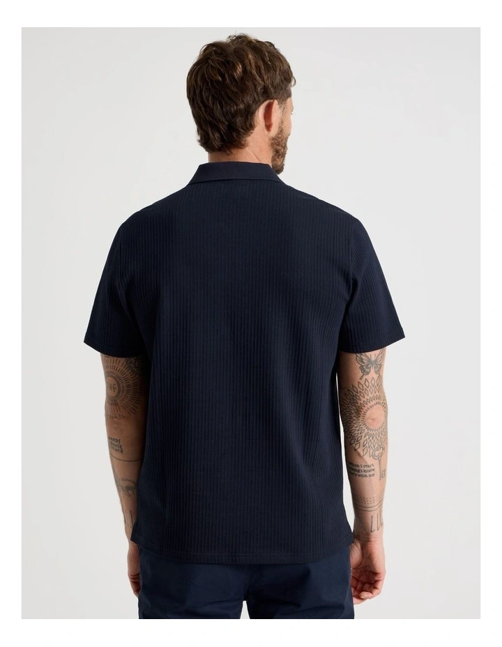 Zip Neck Self Stripe Polo in Navy image 6
