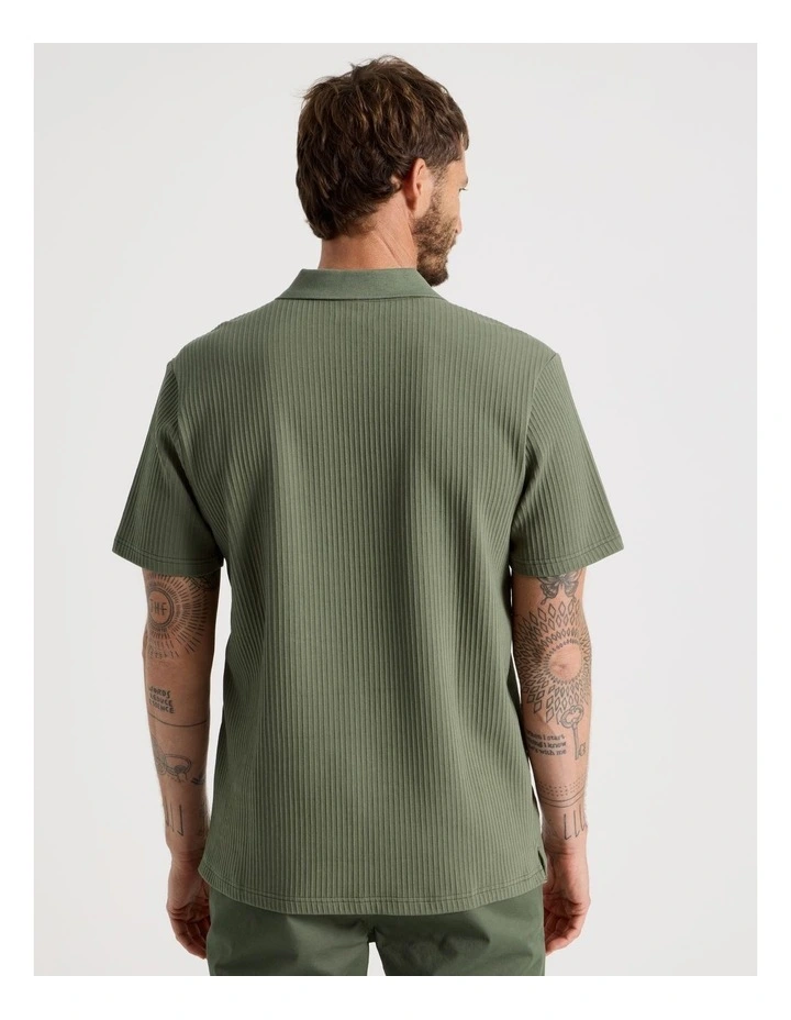 Zip Neck Self Stripe Polo in Olive image 6