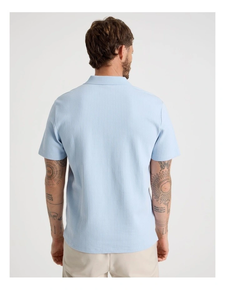 Zip Neck Self Stripe Polo in Light Blue image 5