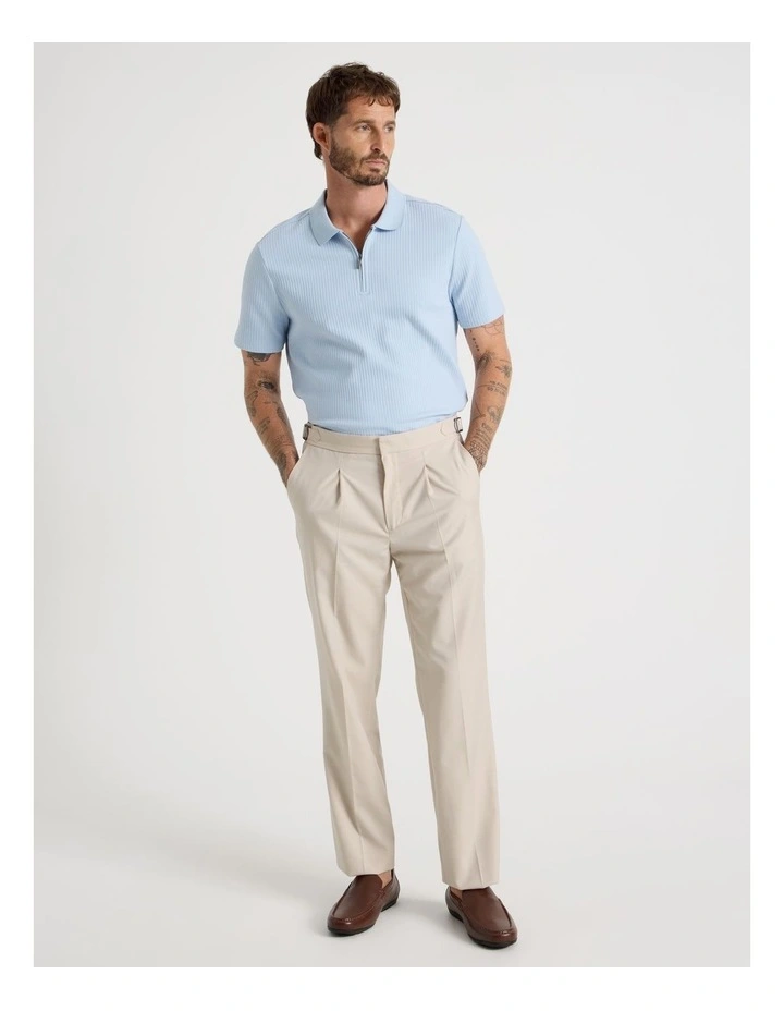 Zip Neck Self Stripe Polo in Light Blue image 6