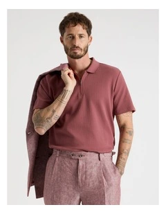 Zip Neck Self Stripe Polo in Rust