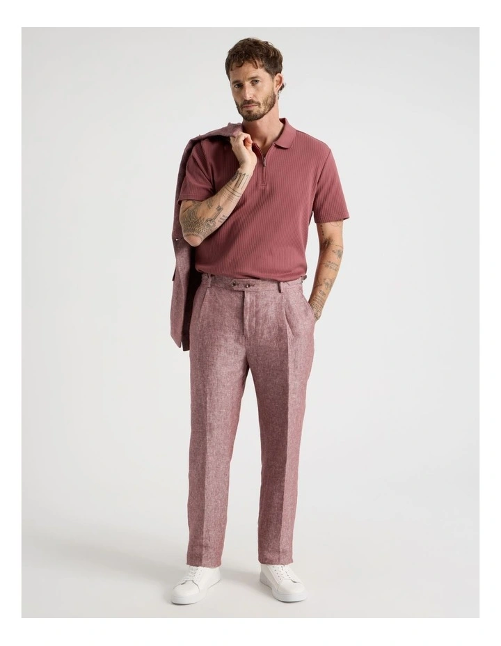 Zip Neck Self Stripe Polo in Rust image 3