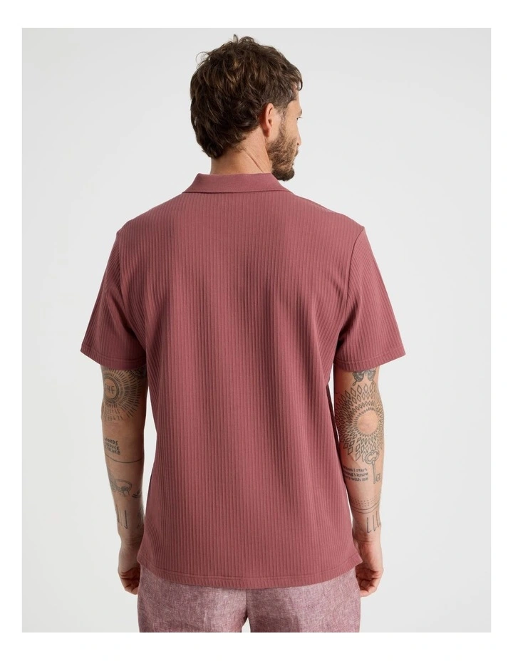 Zip Neck Self Stripe Polo in Rust image 6