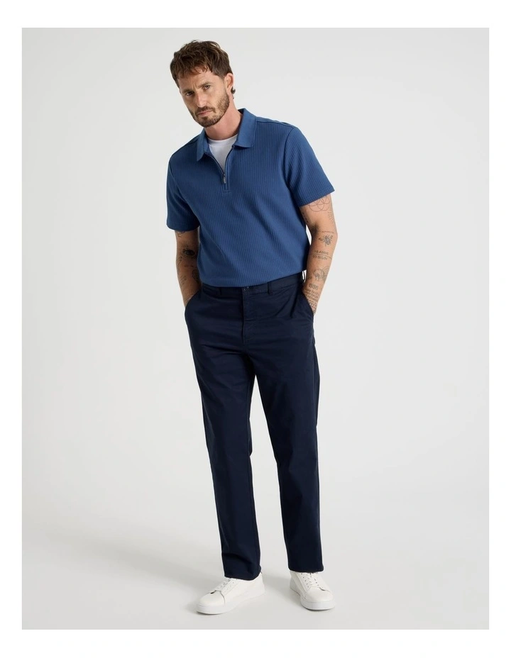 Zip Neck Self Stripe Polo in Cobalt image 2