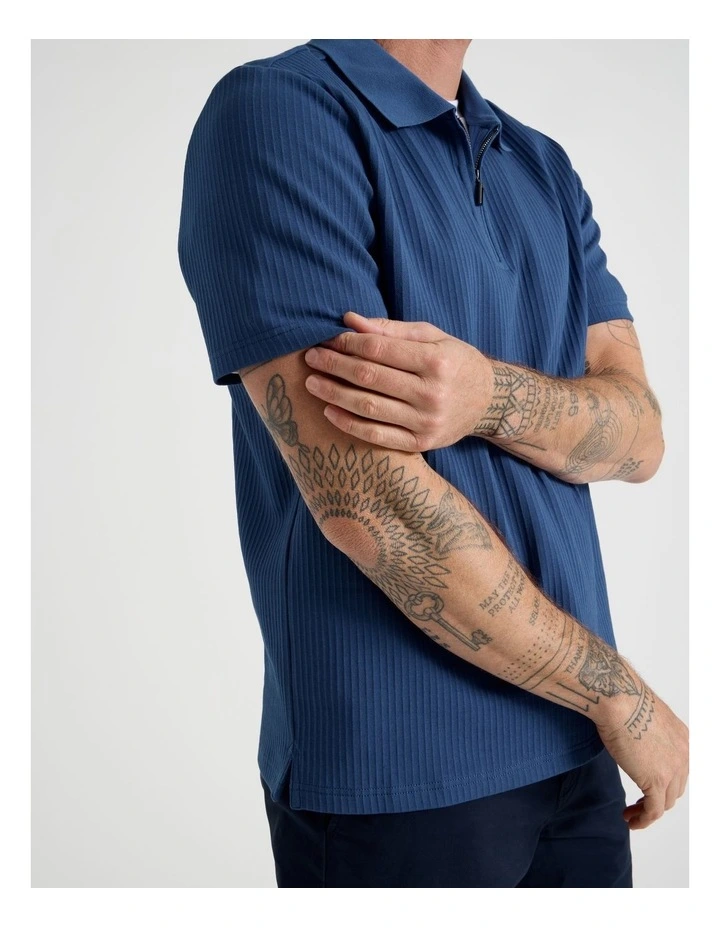 Zip Neck Self Stripe Polo in Cobalt image 5
