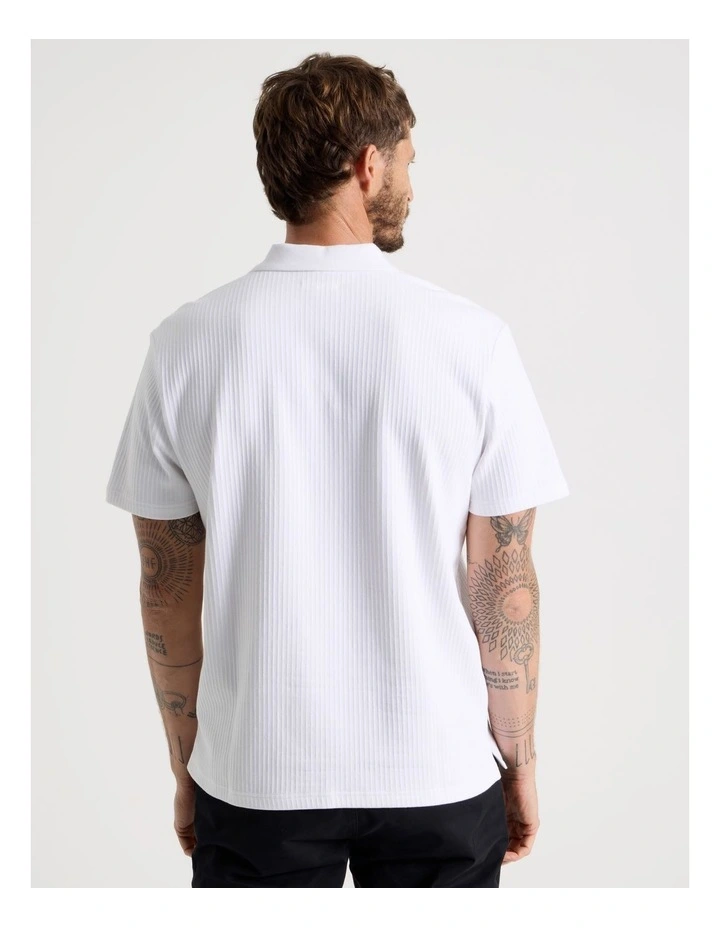 Zip Neck Self Stripe Polo in White image 5