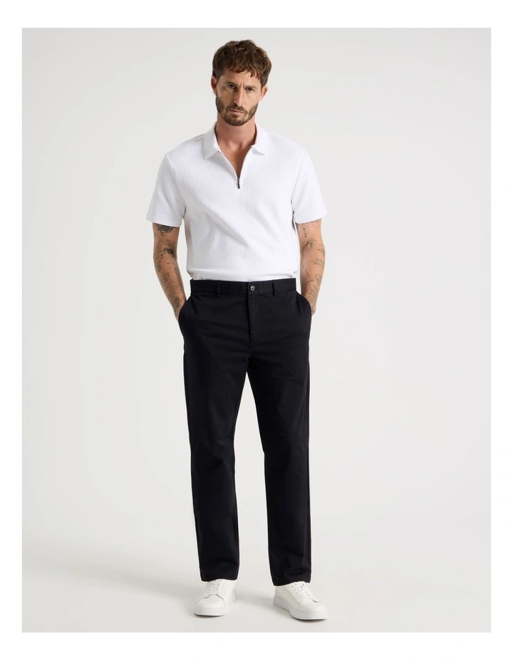 Zip Neck Self Stripe Polo in White image 6