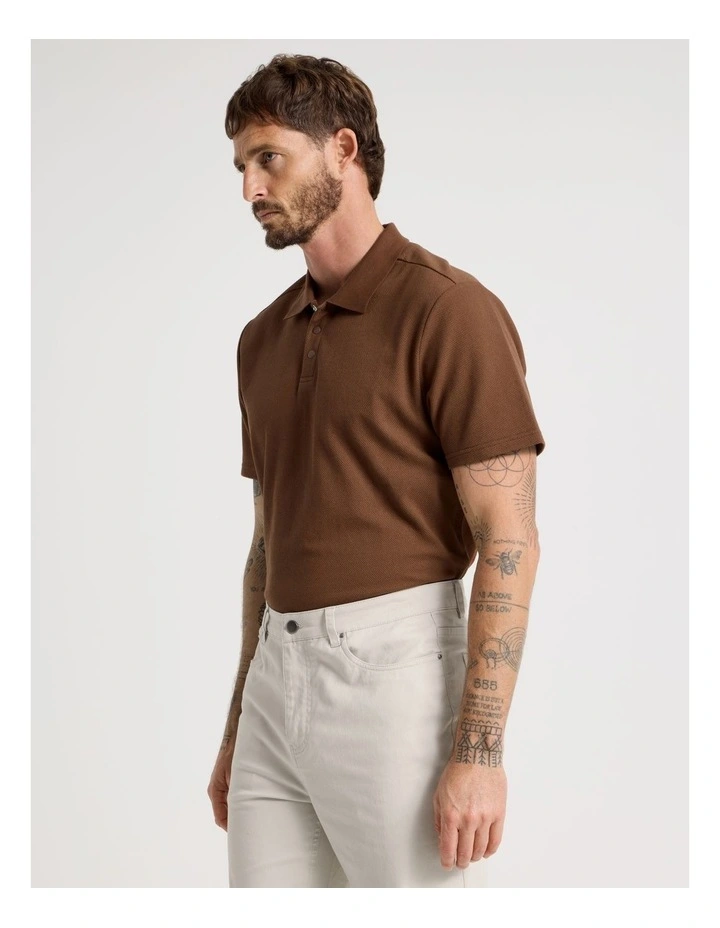 Jersey Short Sleeve Polo in Brown image 1