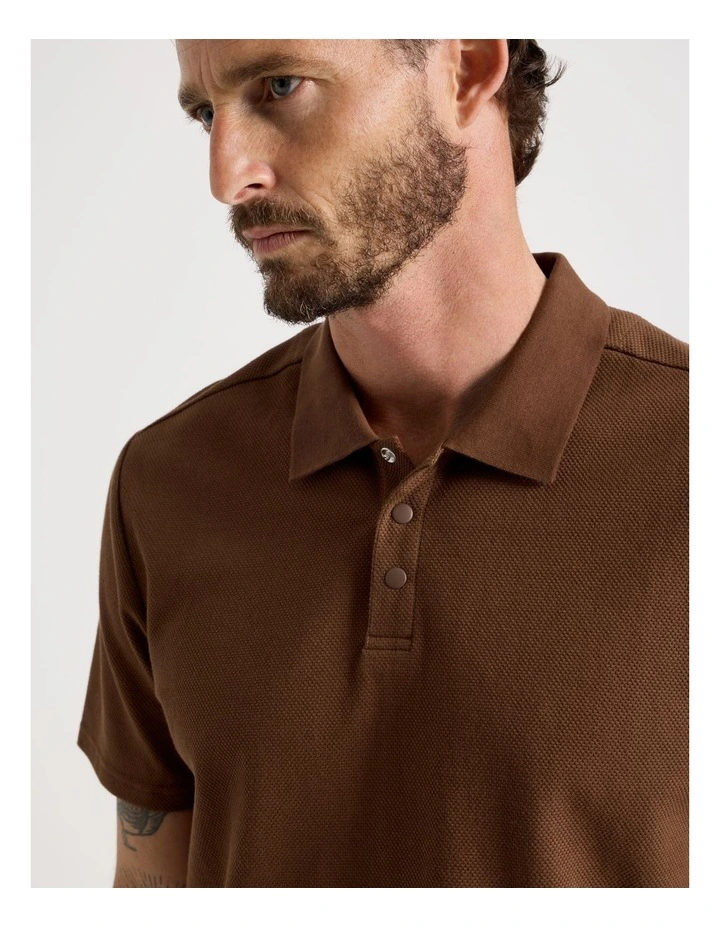 Jersey Short Sleeve Polo in Brown image 3