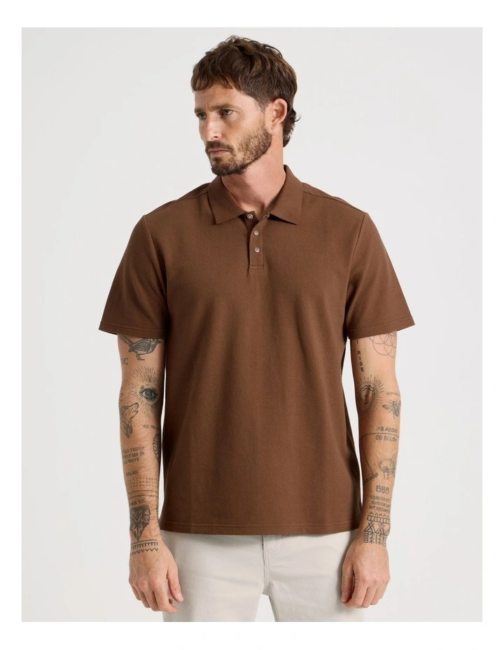 Jersey Short Sleeve Polo in Brown image 5
