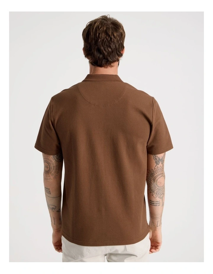 Jersey Short Sleeve Polo in Brown image 6