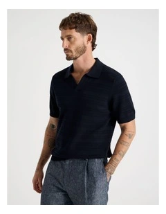 Horizontal Knit Polo in Navy