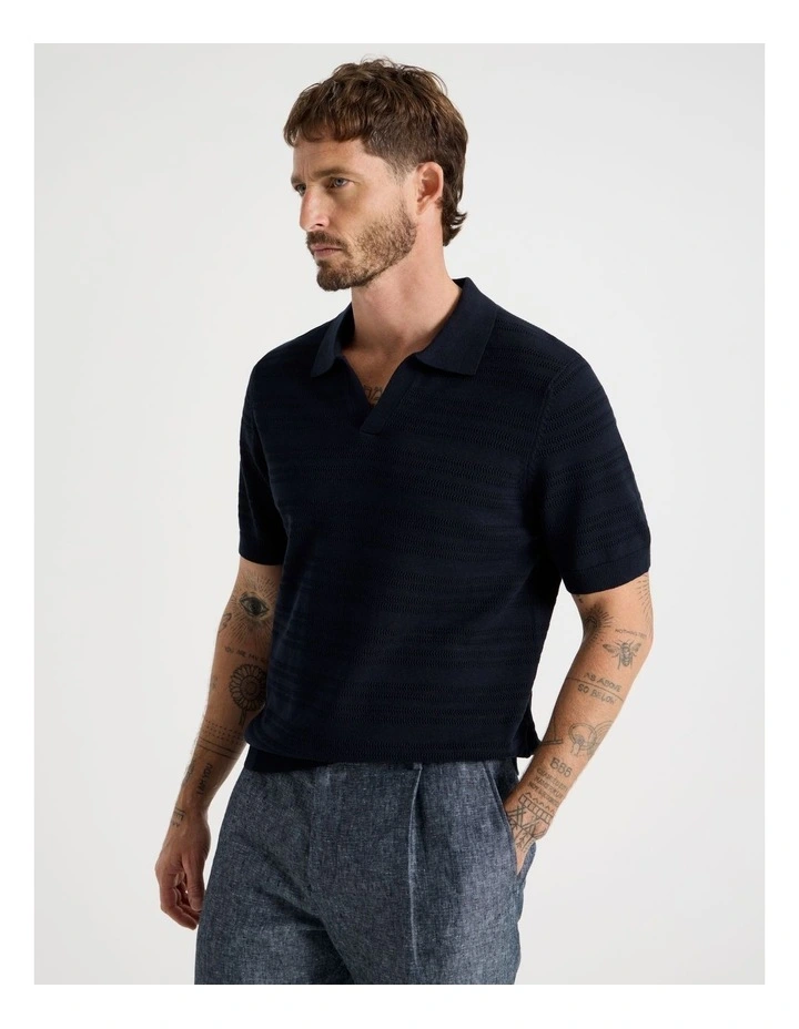Horizontal Knit Polo in Navy image 1