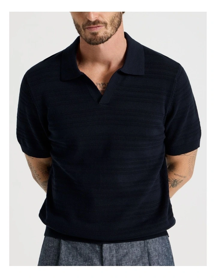 Horizontal Knit Polo in Navy image 2
