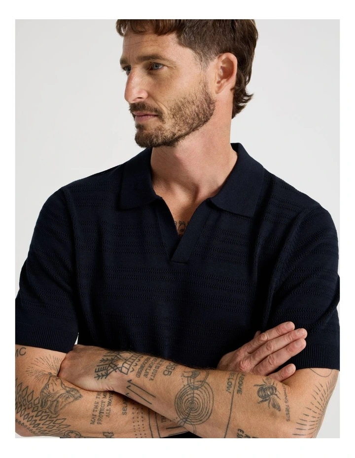 Horizontal Knit Polo in Navy image 4