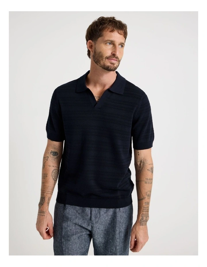 Horizontal Knit Polo in Navy image 5