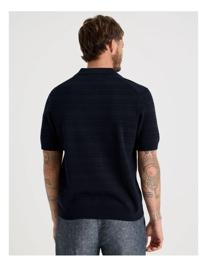Horizontal Knit Polo in Navy image 6