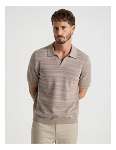 Horizontal Knit Polo in Taupe