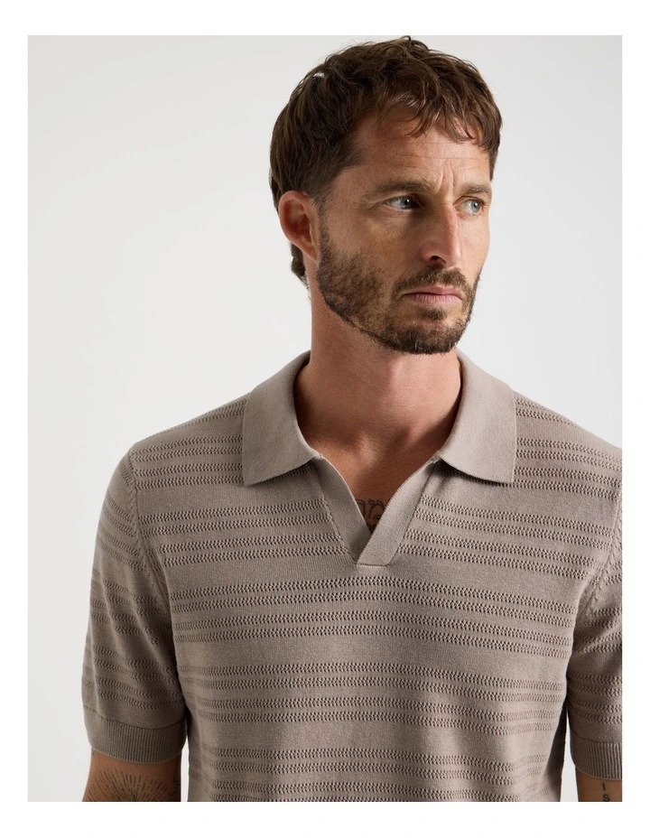 Horizontal Knit Polo in Taupe image 3