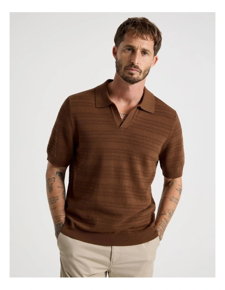 Horizontal Knit Polo in Brown image 1