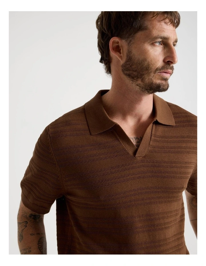 Horizontal Knit Polo in Brown image 3